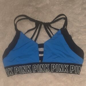 PINK Victoria's Secret Blue and Black Strappy Sports Bra
